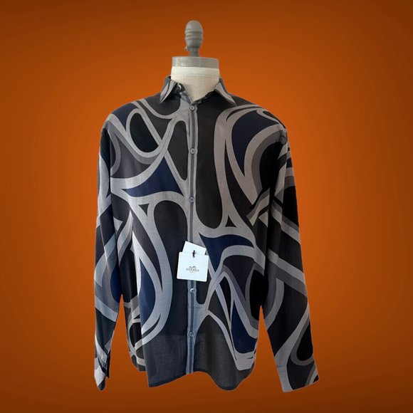 Hermes Genuine New Luxurious Virages Shirt Cashmere Silk Size 17/43 France - Picture 4 of 13